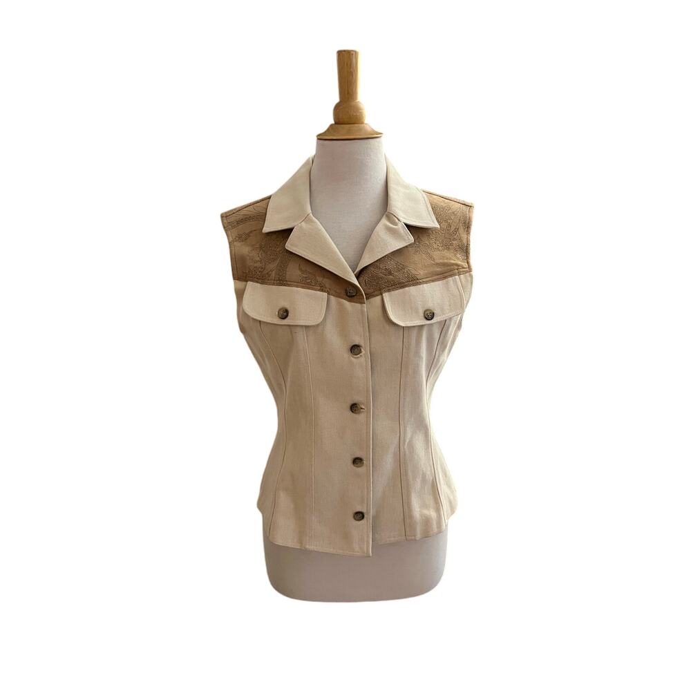 Vintage Longhorn Niver Western Wear Womens Sleeveless Top Vest USA Faux Suede S